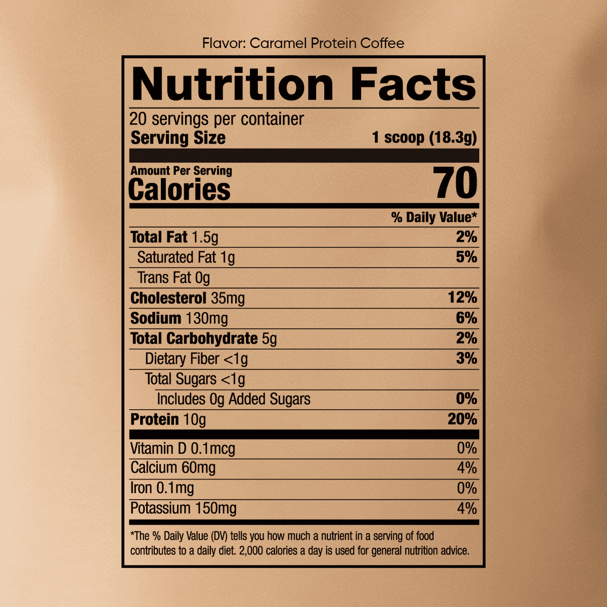 Nutrition facts for Yucest Protein Coffee, Caramel