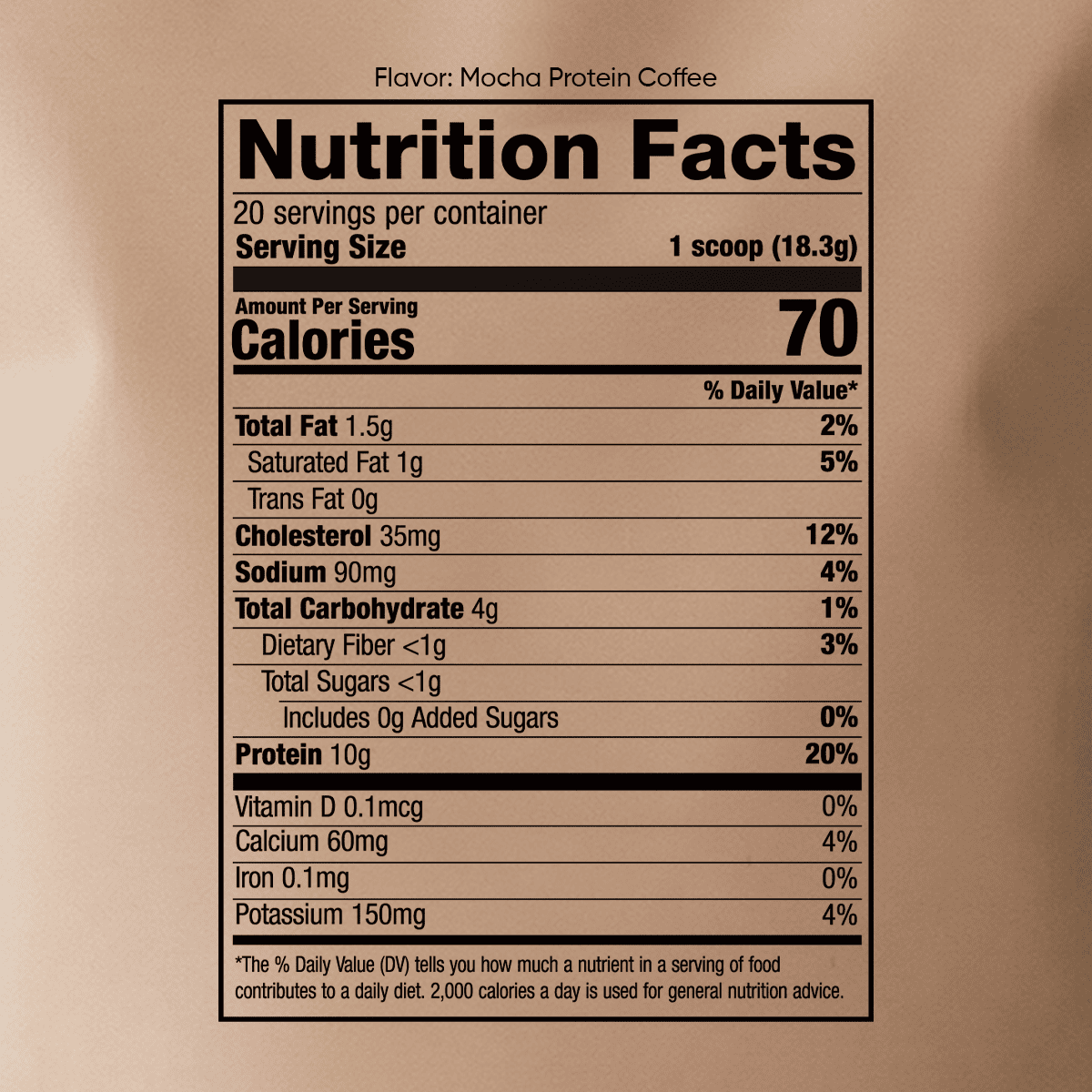 Nutrition facts for Yucest Protein Coffee, Mocha
