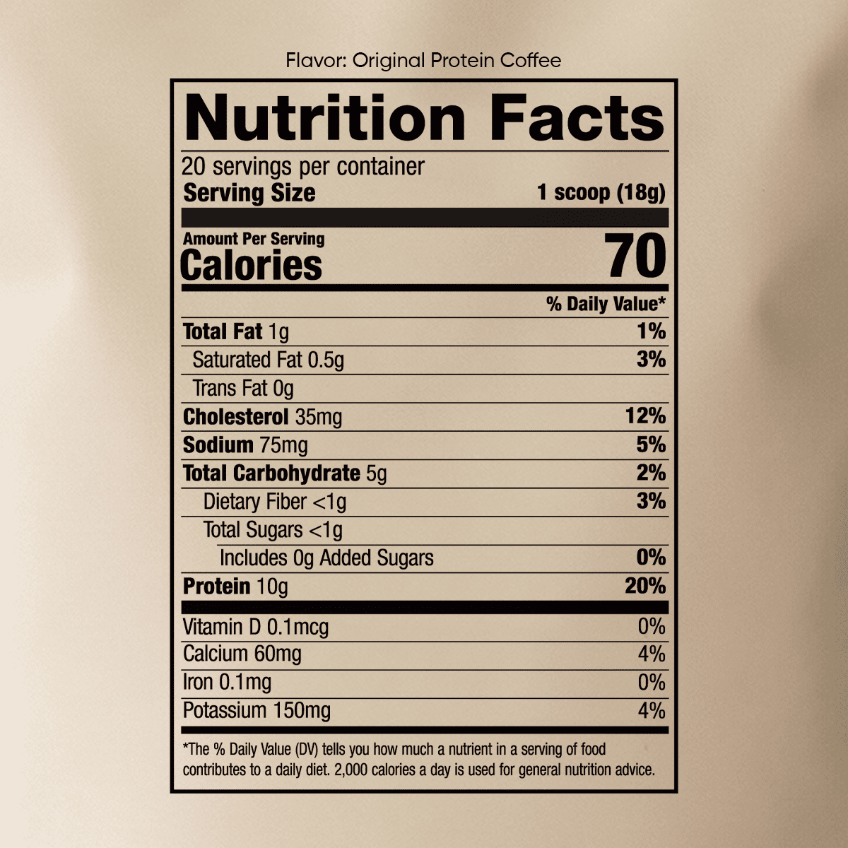 Nutrition facts for Yucest Protein Coffee, Original